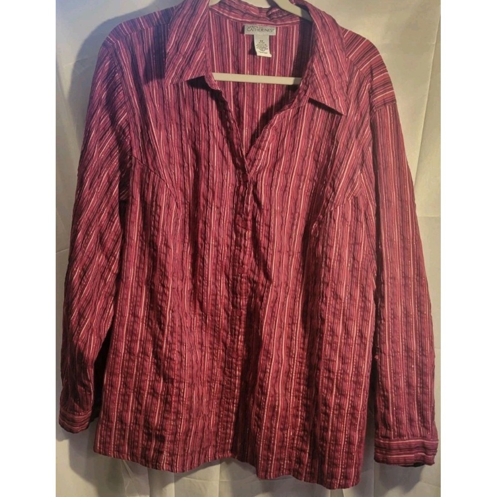 Catherines Women's Plus Size 3x Barbiecore Grunge Blouse Purple Pink Highlights